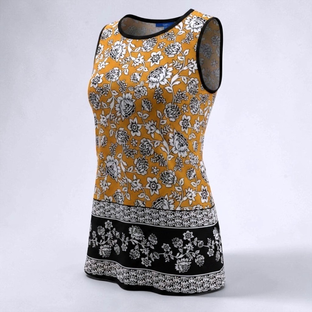 Apt. 9 Womens Mustard Yellow Floral Sleeveless Tunic Top Tank Large RN73277
